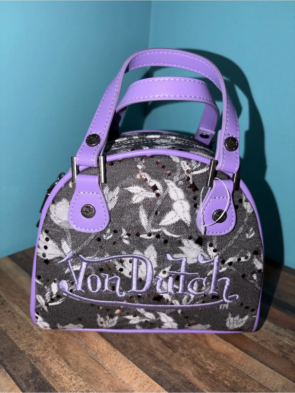 Von Dutch Lavender Accent Floral Bowling Bag NWOT RARE!